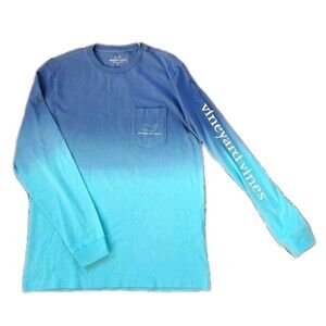 VINEYARD VINES Mens Pocket Tee Shirt Dip Dye Vintage Whale Blue Aqua Sz Medium